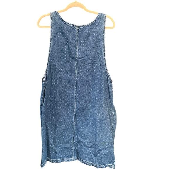 Vintage 90s Denim Polka Dot Boxy Apron Dress Classic Preppy 90s Minimalist - Picture 4 of 10